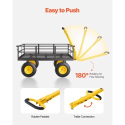 Teräksinen puutarhavaunu 544 kg kantavuus 13-tuumaisilla maastorenkailla irrotettavilla verkkosivuilla kaksoiskäyttöisellä