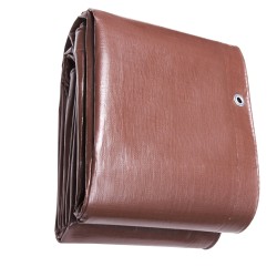 Polyeteenipressu 609,6 x 1219,2 cm 0,41 mm vedenpitävä ruskea purjerenkailla