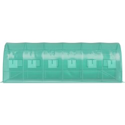 Tunnelikasvihuone galvanoitu teräsrunko PE peite 6 1 3 2 1 m 2 vetoketjullista ovea 12 verkkokaihdinikkunaa