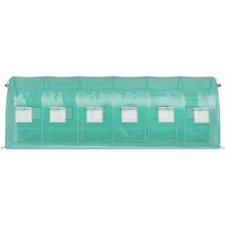 Tunnelikasvihuone galvanoitu teräsrunko PE-peite 6,1×3×2,1 m 2 vetoketjullista ovea 12 verkkokaihdinikkunaa