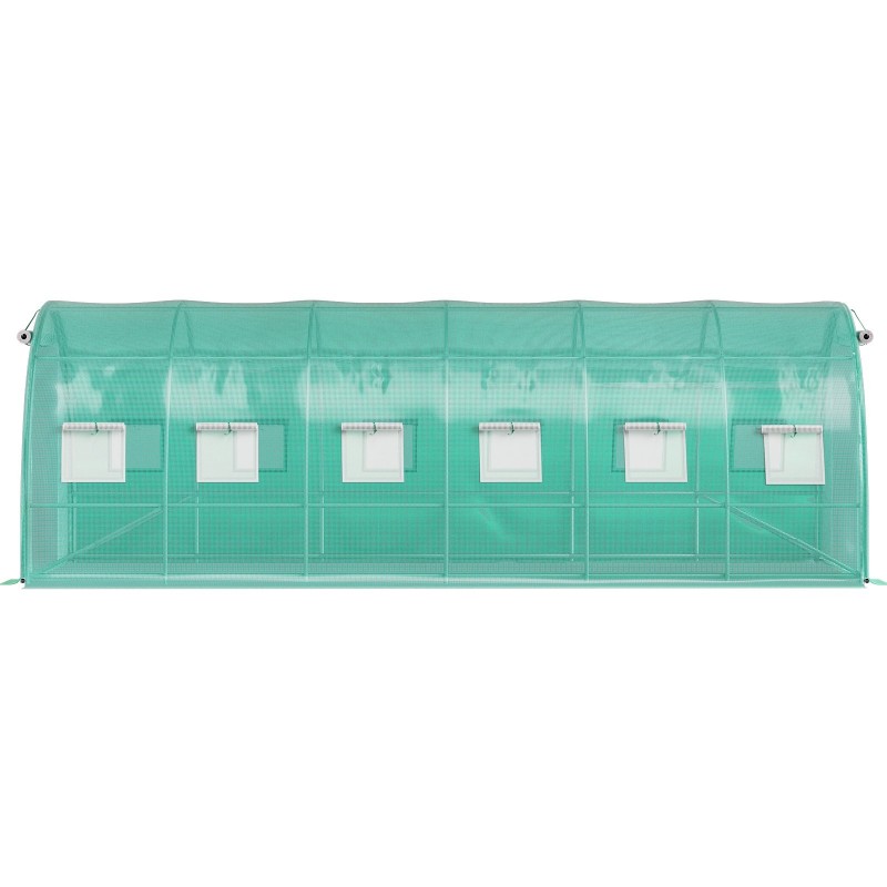 Tunnelikasvihuone galvanoitu teräsrunko PE-peite 6,1×3×2,1 m 2 vetoketjullista ovea 12 verkkokaihdinikkunaa
