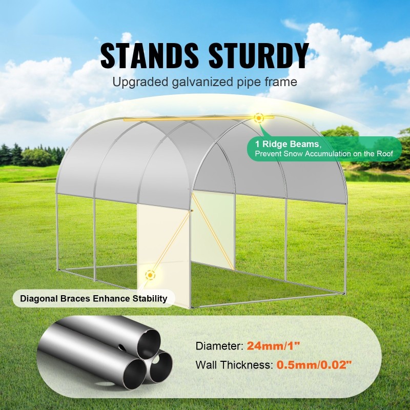 Tunnelikasvihuone galvanoidut teräsputket 24 mm PE-peite 292x196x190 cm verkkoikkunilla
