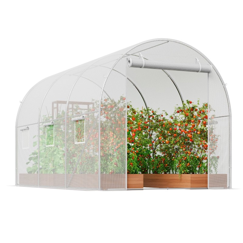 Tunnelikasvihuone galvanoidut teräsputket 24 mm PE-peite 292x196x190 cm verkkoikkunilla