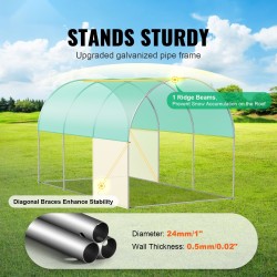 Käveltävä tunnelikasvihuone galvanoitu teräsrunko vihreä PE-peite 292×196×190 cm 6 verkkoikkunaa rullattava vetoketjuovi