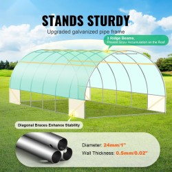 Tunnelikasvihuone galvanisoitu teräsrunko vihreä PE-peite 590×295×198 cm rullattava vetoketjuovi verkkoikkunat