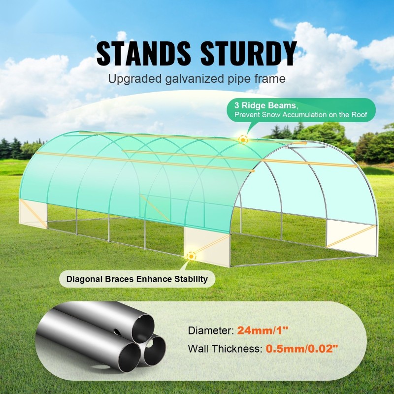 Tunnelikasvihuone sinkityllä teräsrungolla vihreällä PE-peitteellä 890×295×198 cm 12 verkollisella ikkunalla