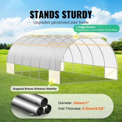 Tunnelikasvihuone sinkitty teräsrunko valkoinen PE-muovi 590x295x198 cm rullattava vetoketjuovi 12 verkkoikkunaa