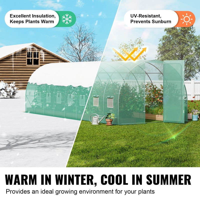 Tunnelikasvihuone 835×290×225 cm sinkitty teräsrunko vihreä PE-peite 16 ikkunaa keinuväliovi