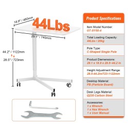 Korkeussäädettävä istuma-seisomapöytä 723–1122mm lastulevy teräsjalat 20 kg kantavuus 4 pyörää 2 lukittavaa
