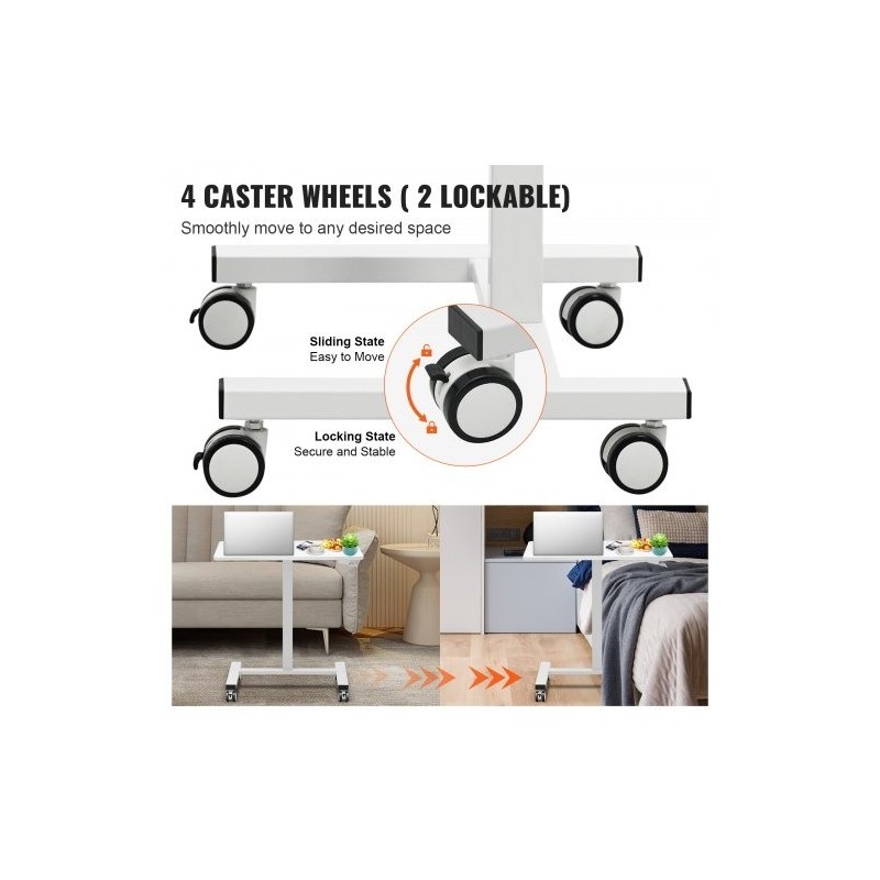 Korkeussäädettävä istuma-seisomatyöpöytä lastulevy pöytätaso hiiliteräsjalat kaasujousi 4 kääntyvää pyörää 2 lukittavaa