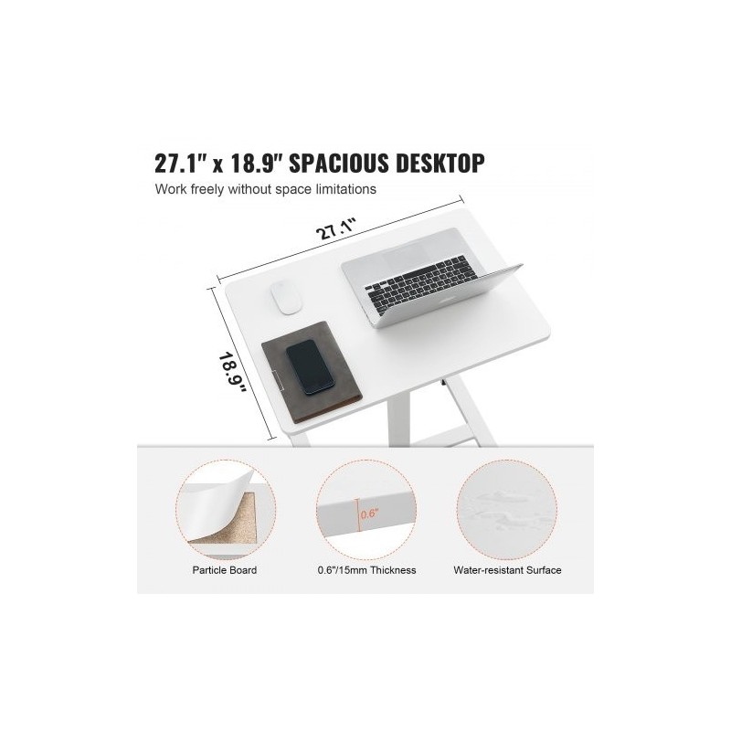 Korkeussäädettävä istuma-seisomatyöpöytä lastulevy pöytätaso hiiliteräsjalat kaasujousi 4 kääntyvää pyörää 2 lukittavaa