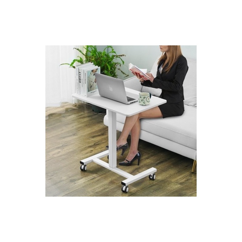 Korkeussäädettävä istuma-seisomatyöpöytä lastulevy pöytätaso hiiliteräsjalat kaasujousi 4 kääntyvää pyörää 2 lukittavaa