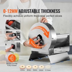 Vihannesleikkuri ruostumattomasta teräksestä säädettävä 0–12 mm sähköinen ja käsikäyttöinen