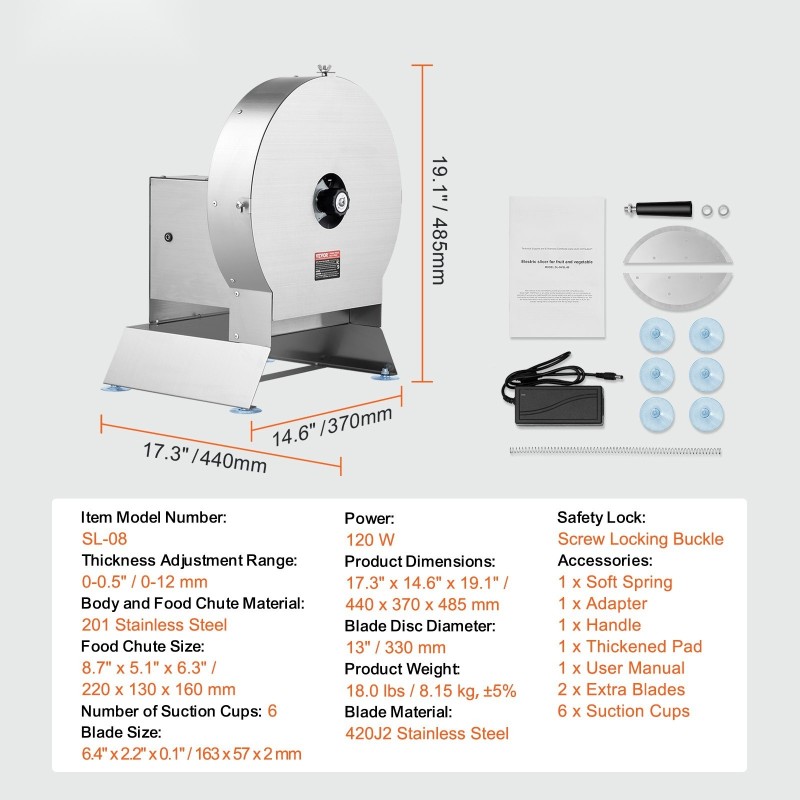 Sähkö- ja käsikäyttöinen vihannesleikkuri ruostumatonta terästä 0–12 millimetriä suurella syöttöaukolla