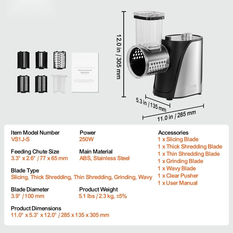 Sähköinen vihannes- ja juustohöylä 250 W 5 terää ruostumatonta terästä