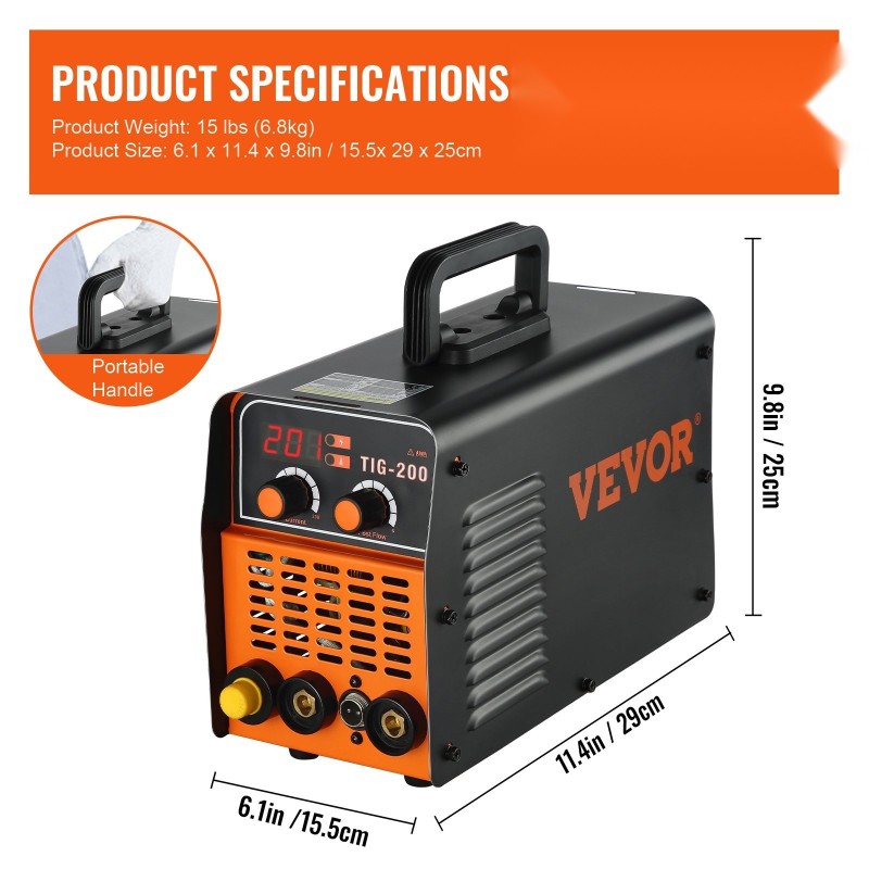 TIG- ja ARC-hitsauskone 20–200 A 230 V teräkselle ja ruostumattomalle teräkselle