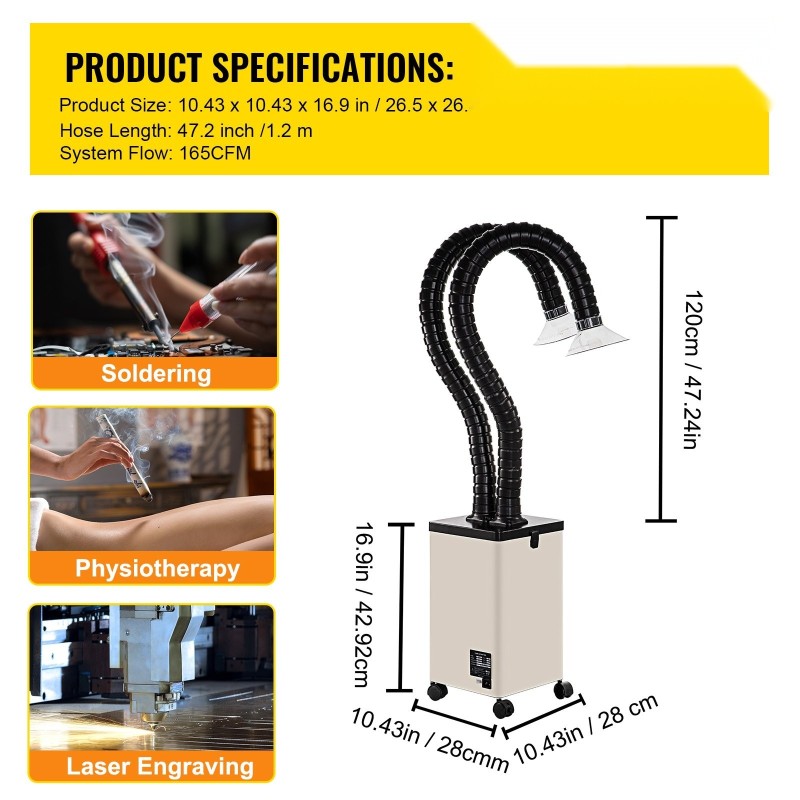 Juotoshöyryjen poistolaite 150 W 3-portainen HEPA ja aktiivihiilisuodatus kaksi 1,2 m imuletkua