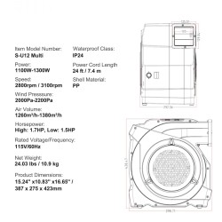 Sähköinen ilmapuhallin 1100 wattia pomppulinnoille ja vesiliukumäille