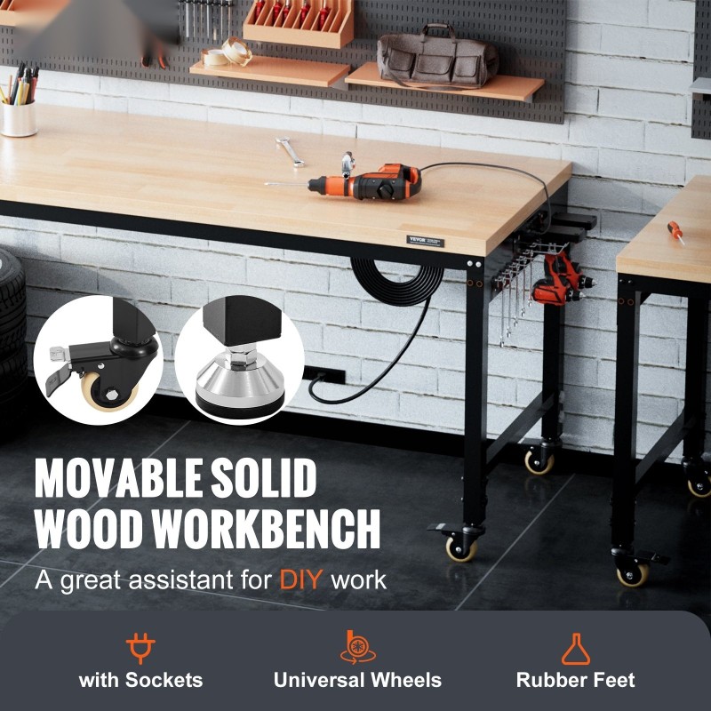 Korkeussäädettävä työpöytä massiivipuinen tammityötaso hiiliteräsrunko 1829 x 635 mm