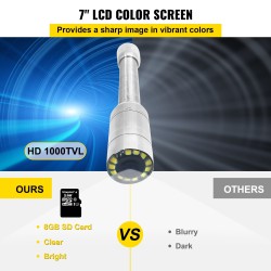 Putkikamera 7-tuumainen näyttö 30 m kaapeli IP68 ruostumaton teräs 4500mAh akku DVR-tallennus