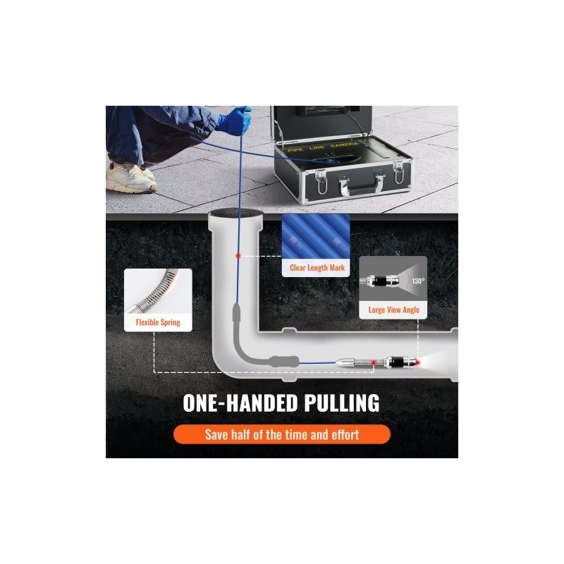 Viemärikamera putkien tarkastukseen 7 tuuman näyttö 1000TVL 30 metrin kaapeli