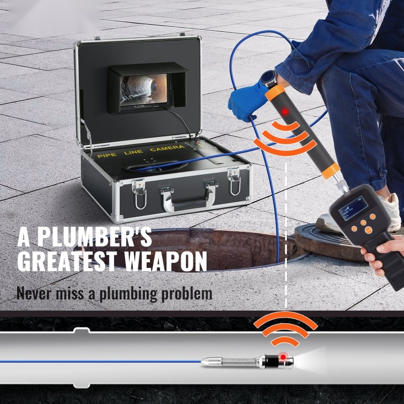 Viemärikamera 7-tuumainen värinäyttö 1000TVL 40 m kaapeli IP68