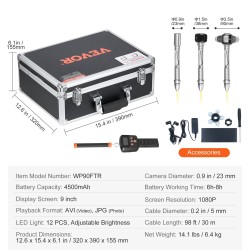 Viemärikamera puolijäykkä 30m kaapeli itseään tasaava 9-tuuman 1080P-näyttö 512Hz-paikannus