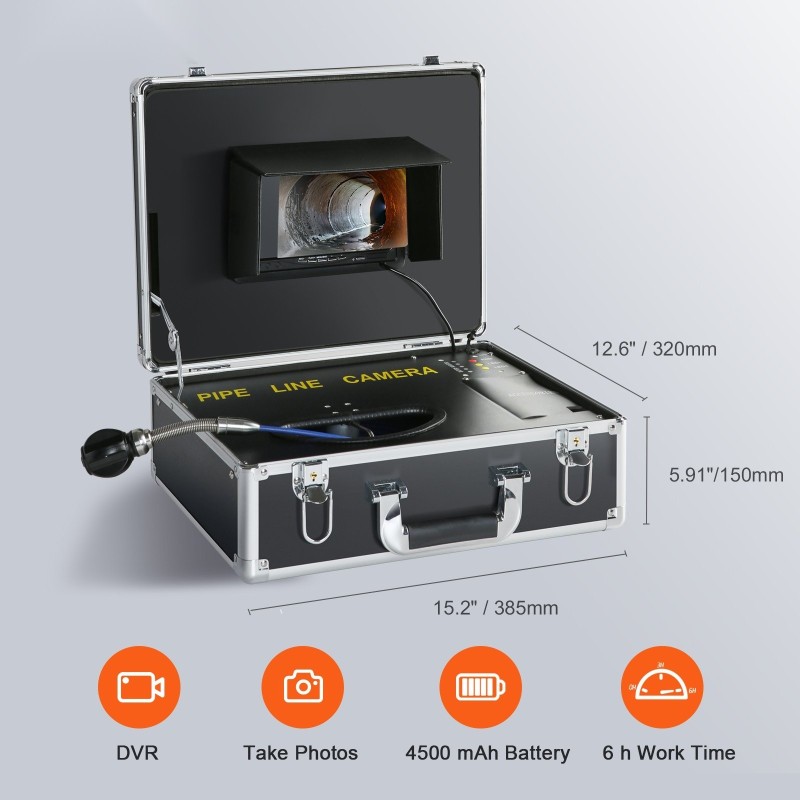 Viemärikamera 50 metrin kaapelilla IP68 7-tuumainen näyttö tallennuksella 16 gigatavun SD-kortilla
