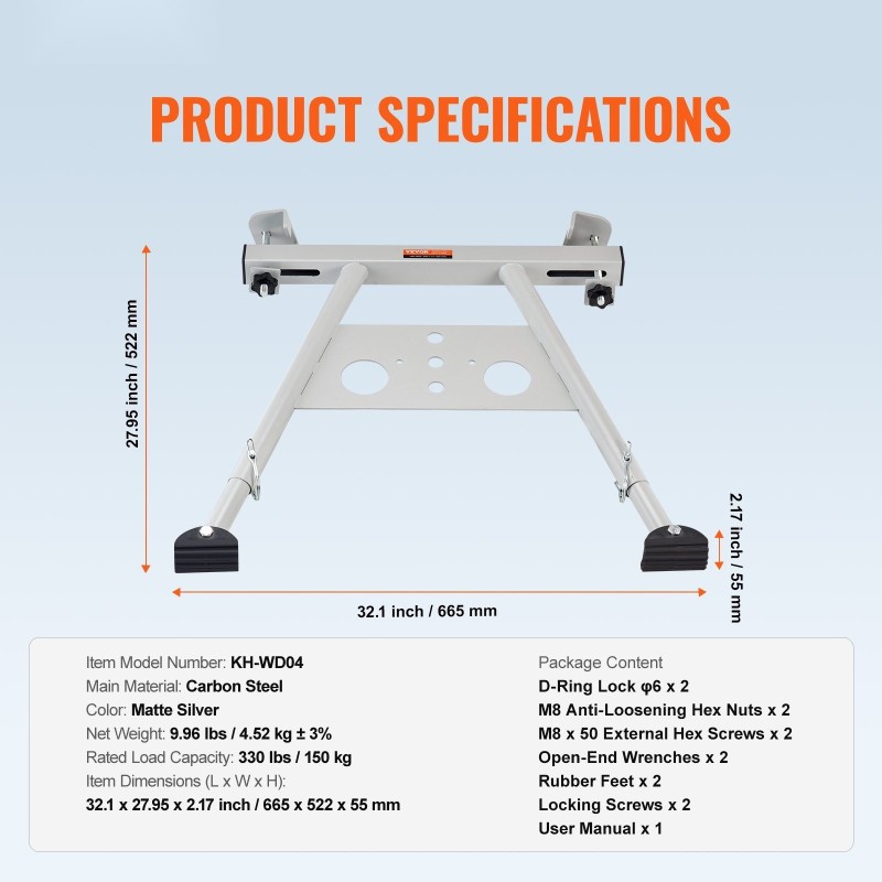Tikkastabilisaattori hiiliteräksestä säädettävillä luistamattomilla kumijaloilla 150 kg