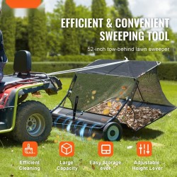 Vedettävä nurmikkoharja 132 cm leveä säädettävä harjauskorkeus 26 kuutiojalkaa keruupussi