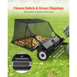 Hinattava nurmikonlakaisin ajoleikkuriin 122 cm lakaisuleveys säädettävä harjakorkeus tilava keräyspussi