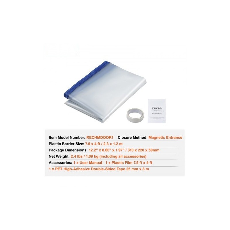 Pölysulkuseinä polyeteenistä oviaukkoon 2,3×1,2 m magneettisella aukolla