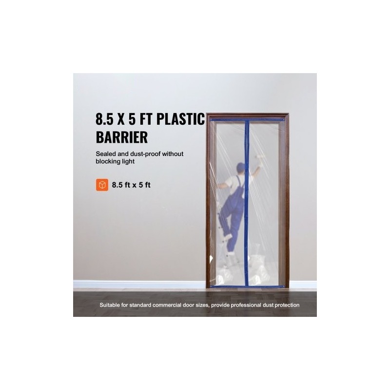 Pölysulkuseinä polyeteeni 2,6 x 1,52 m läpinäkyvällä magneettisella oviaukolla