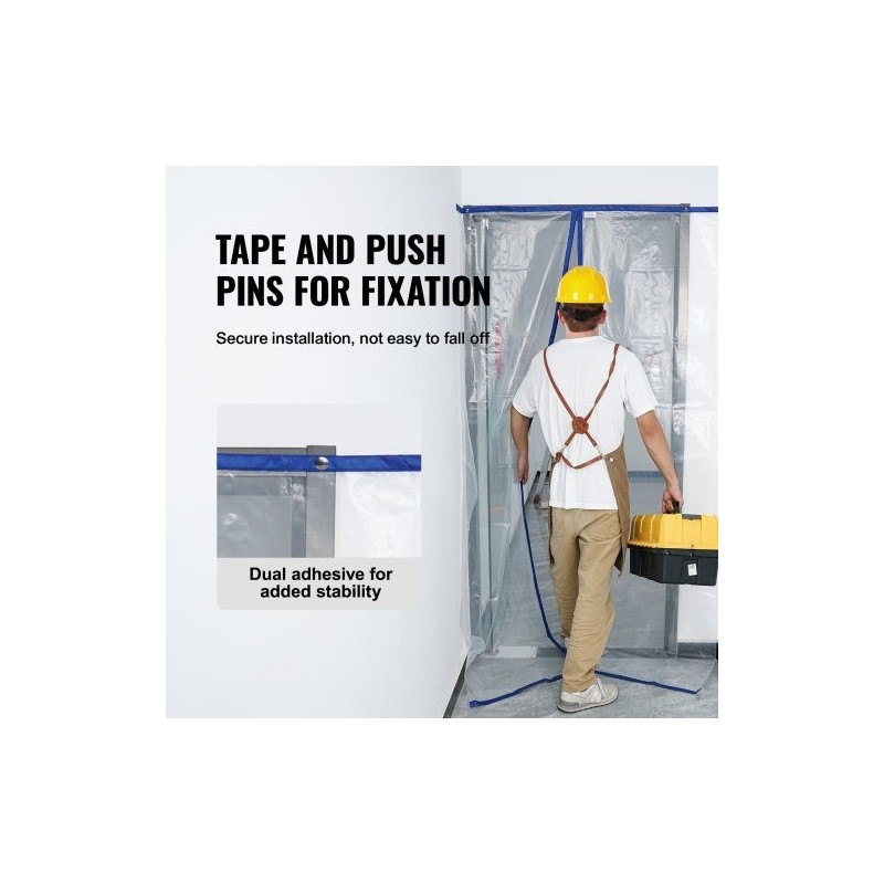 Pölysulkuseinä polyeteeni 2,6 x 1,52 m läpinäkyvällä magneettisella oviaukolla