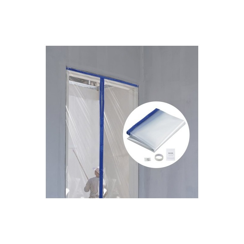 Pölysulkuseinä polyeteeni 2,6 x 1,52 m läpinäkyvällä magneettisella oviaukolla