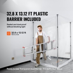 Pölyestejärjestelmä 10 x 4 m 0.08 mm PE-muovi 4 säädettävällä alumiinitangolla