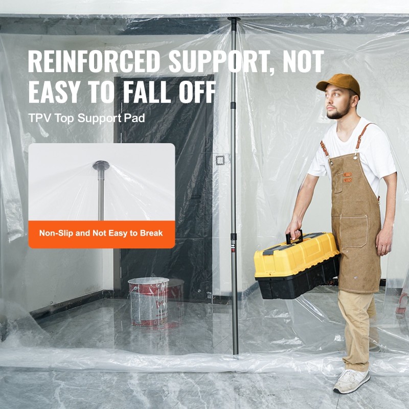 Pölyestejärjestelmä 10 x 4 m 0.08 mm PE-muovi 4 säädettävällä alumiinitangolla