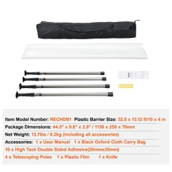 Pölyestejärjestelmä 10 x 4 m 0.08 mm PE-muovi 4 säädettävällä alumiinitangolla