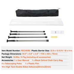 Pölysulkusarja 10 metriä leveä 4 metriä korkea polyeteenikalvo 0,08 mm 4 teleskooppipylvästä