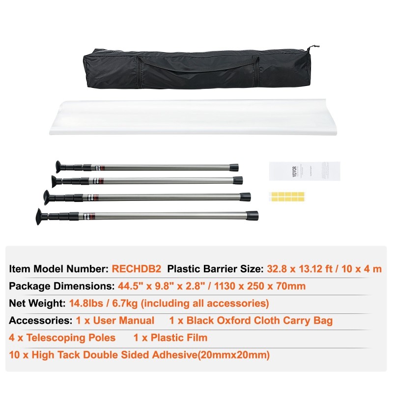 Pölysulkusarja 10 metriä leveä 4 metriä korkea polyeteenikalvo 0,08 mm 4 teleskooppipylvästä