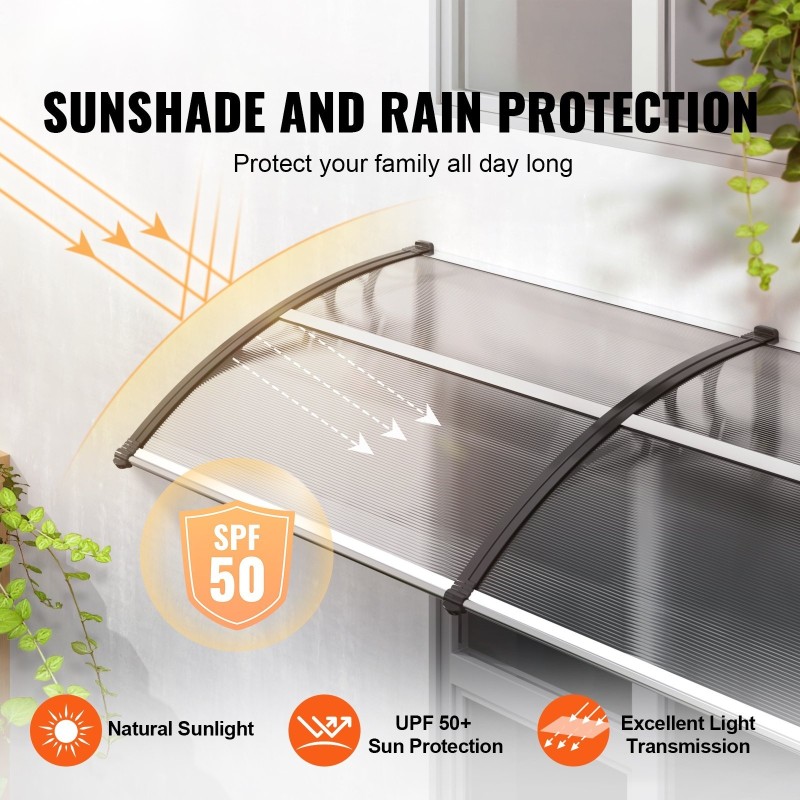 Ovi- ja ikkunakatos 6 mm polykarbonaatti 965 x 1987 mm aurinkosuoja UPF50+