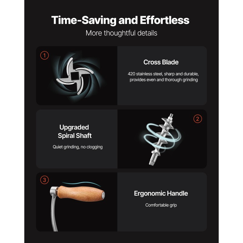 Käsikäyttöinen lihamylly 304 ruostumatonta terästä pöytäkiinnikkeellä 2 reikäterälevyä makkarasuppilolla