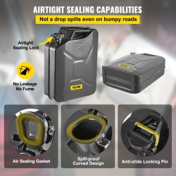 Jerrykannu teräksinen 20 L joustavalla kaatonokalla tiivis lukitus musta