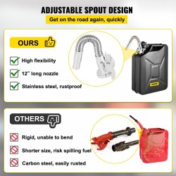 Jerrykannu teräksinen 20 L joustavalla kaatonokalla tiivis lukitus musta