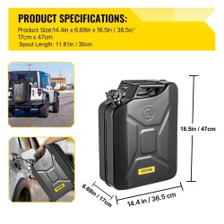 Jerrykannu teräksinen 20 L joustavalla kaatonokalla tiivis lukitus musta