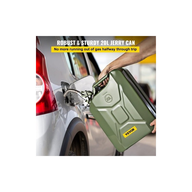 Teräksinen 20 L bensakanisteri ruosteenkestävä lämpöä kestävä joustavalla kaatonokalla vihreä