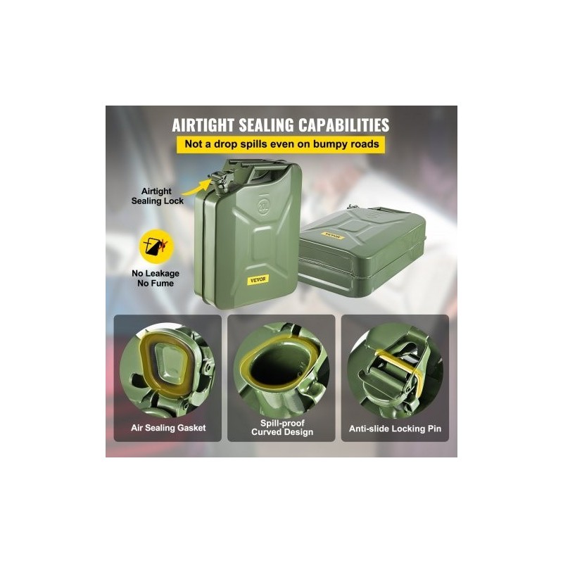 Teräksinen 20 L bensakanisteri ruosteenkestävä lämpöä kestävä joustavalla kaatonokalla vihreä