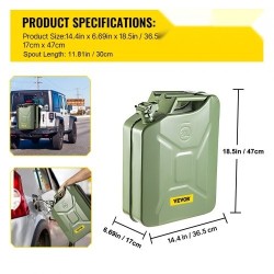 Teräksinen 20 L bensakanisteri ruosteenkestävä lämpöä kestävä joustavalla kaatonokalla vihreä
