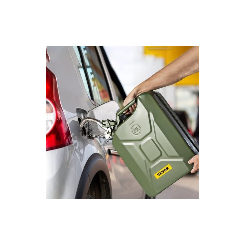 Teräksinen 20 L bensakanisteri ruosteenkestävä lämpöä kestävä joustavalla kaatonokalla vihreä