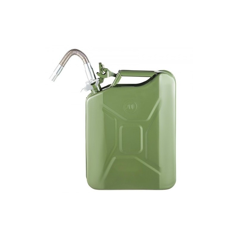Teräksinen 20 L bensakanisteri ruosteenkestävä lämpöä kestävä joustavalla kaatonokalla vihreä